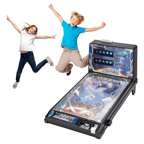 Retro Arcade Electronic Tabletop Pinball Machine - Desktop Ball Shooting Game with Vibrating Bumpers, LED Lights Sound Effects | Portable Mini Pinball | Gift for Ages 4+