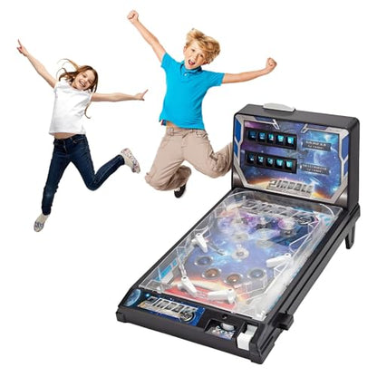 Retro Arcade Electronic Tabletop Pinball Machine - Desktop Ball Shooting Game with Vibrating Bumpers, LED Lights Sound Effects | Portable Mini Pinball | Gift for Ages 4+