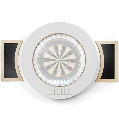 Dart Board Cabinet Set with LED Light; Bristle Dartboard, Built in LED Light, Darts and Chalkboards - color: White (Cabinet Only)