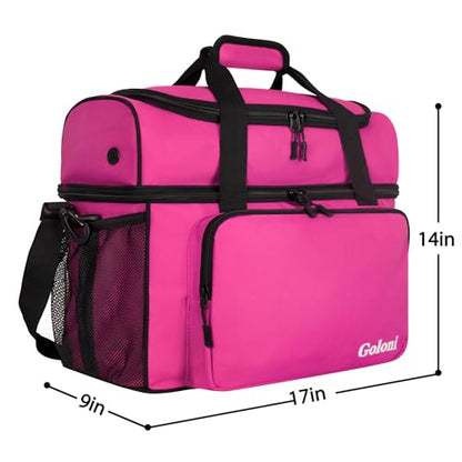 Goloni 2 Balls Bowling Bag with Ball Holder - Fits Bowling Shoes Up to Mens Size 16 and Accessories - color: Pink