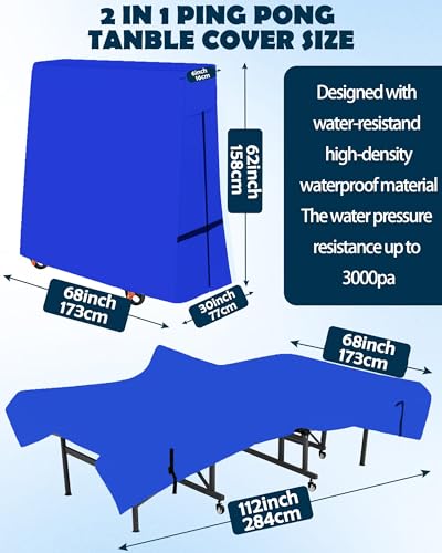 Ping Pong Table Cover 600D Oxford Fabric, Table Tennis Cover Waterproof Sunproof Indoor & Outdoor Fits Universal 9x5 FT Tables Folding & Flat Tables with Zipper & Buckles - color: Blue