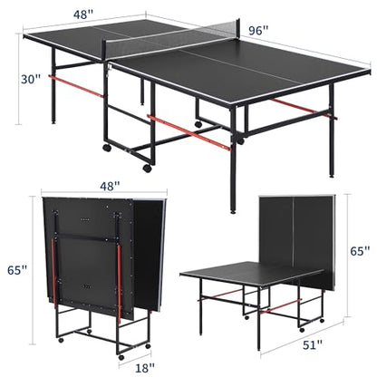 Garvee 8 ft Portable Ping Pong Table, Foldable Indoor Outdoor Table Tennis Set with Net, 2 Paddles and 3 Balls - Professional Game for Adults Teens, Quick Assembly, Single Player Playback Mode