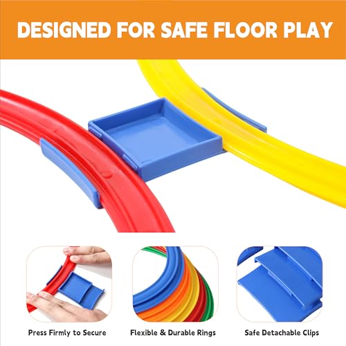 Hopscotch Rings, 2-Set – 20 Round Hoops (15-inch) + 30 Connectors, Agility Rings for Kids, Builds Gross Motor Skills, Preschool & Kindergarten PE, Indoor/Outdoor Playground Obstacle Course - style: 15" Hoop – 2 Set