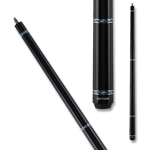 Action VAL26 Value Series Pool Cue - 58" Cue - Hard Maple Shaft with 13mm Boar Skin Tip - Black with Silver Rings - size: 18oz