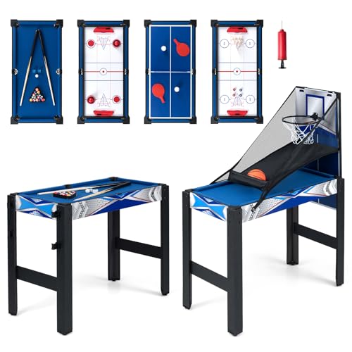 Goplus 6-in-1 Multi Game Table, Combo Game Table w/Basketball, Billiards, Ping Pong, Hockey, Shuffleboard, Bowling, Adults Space Saving Combination Game Table Set for Party, Game Room, Arcade