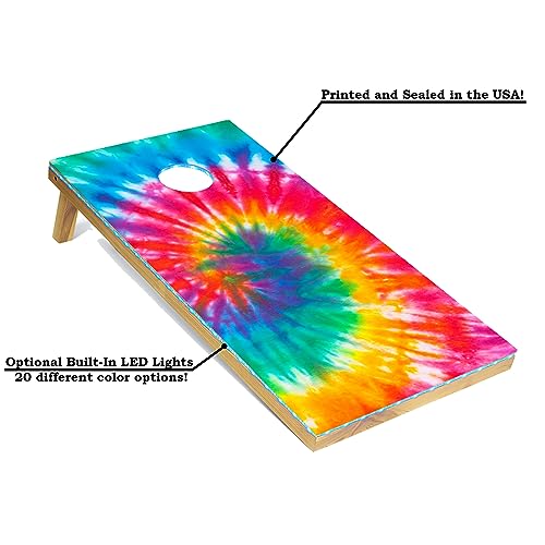 Tailgating Pros Cornhole Boards - 4'x2' Regulation Boards w/Carrying Case, Score Keeper, & Set of 8 Corn Filled Bags w/Tote - size: 4'x2' Boards, style: Tie Dye