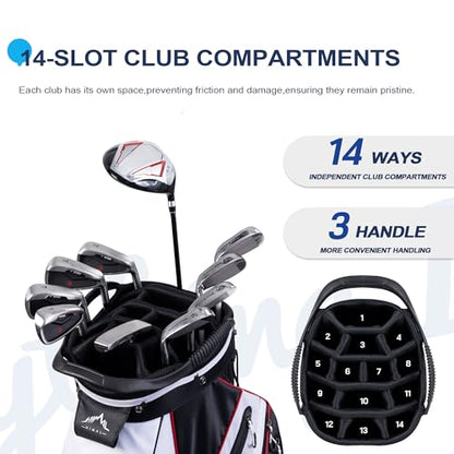 uniHimal 14-Way Golf Cart Bag with Organizer Divider & Rain Cover - color: Black-White