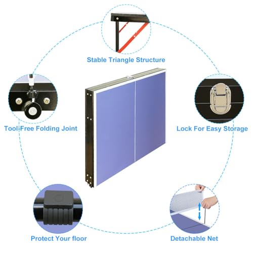 Mid Size Foldable Ping Pong Table with Net, 54" Portable Table Tennis Table Game Set with 2 Paddles & Balls, Compact Indoor Folding Table Tennis Table for Home Office Game Room