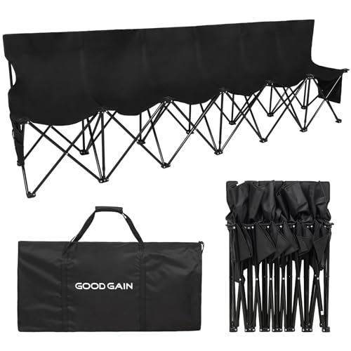 G GOOD GAIN Portable Soccer Bench - Team Bench Soccer 6 Seats with Bag, Sideline Folding Bench, Folded Chair Seating 6 for Football Camp Outdoor Sport Events, Team Chairs for Adults, Black - color: Black, style: 6 Seats