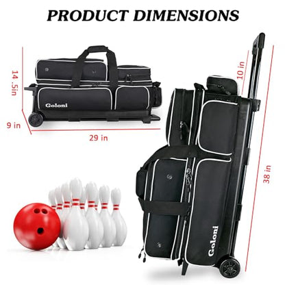 Goloni 3 Ball Bowling Bags with Wheels - Rolling Bowling Bag for 3 Balls & Accessories - Retractable Handle Extends to 38 - color: White