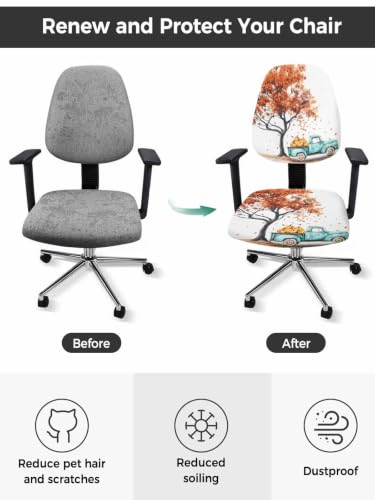 Savannan Office Chair Cover, Fall Maple Leaf Tree Teal Farm Truck Protective Stretch Elastic Universal Cover for Desk Task Chair,Computer Rotating Chair 1 Pcs Thanksgiving Pumpkin