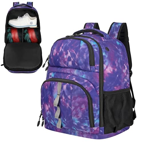 Goloni 2 Ball Bowling Backpack,Bowling Ball Bag with Shoe Compartment & Portective Foam Padded, Fits Shoes Up to US Size 16 - color: Purple Camo