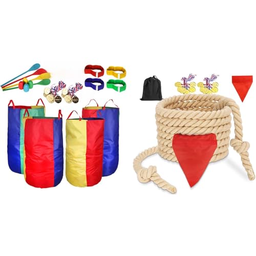 CWLAKON Potato Sack Race Bags, Tug of War Rope 40 Feet for Kids and Adults, Field Day Outdoor Outside Yard Lawn Carnival Activities