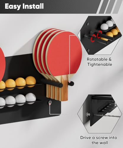 Ping Pong Paddle Holder, Wall Mounted Metal Magnetic Table Tennis Storage Rack Holds - size: 2-Tier
