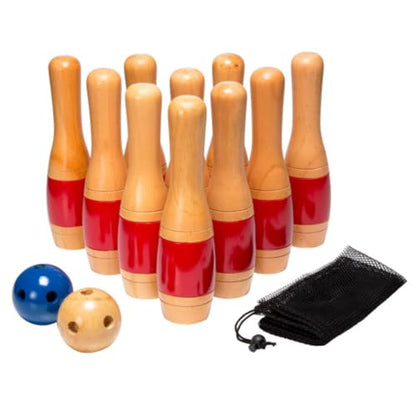 HEY! PLAY! 11" Wooden Lawn Bowling Set Game