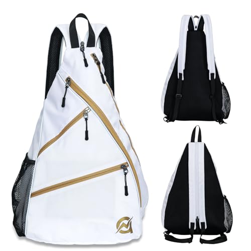 A11N SPORTS Pickleball Bag, Reversible Crossbody Sling Bag/Backpack for Women Men - color: White& Gold
