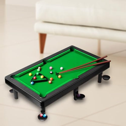 1 Piece Mini Tabletop Pool Set Billiard Game Portable Desk Pool Table Game Balls Pool Cues Triangle Rack PP Material Suitable for Kids Adults Indoor P, 55x33x15.5cm