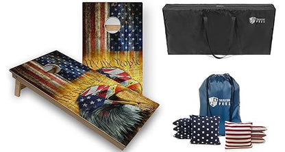Tailgating Pros Cornhole Boards-4'x2' Cornhole Game w/Carrying Case & Set of 8 Corn Hole Bean Bags w/Tote (4'x2' We The People Tournament)