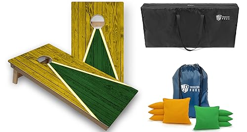Tailgating Pros Tournament Grade Double Color Cornhole Boards - Built-in LEDs, Carrying Case & Set of 8 Corn Filled Bags - color: Yellow/Kelly Pyramid