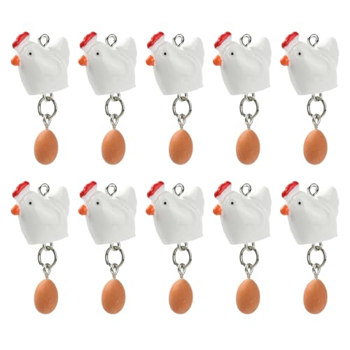 Stiesy Cute Resin Hen with Egg Charms 20Pcs, 3D Farm Animal Chicken Dangle Charm Bulk for Jewelry Making, DIY Craft Projects and Animal Lover Presents - color: Hen with Egg-20pcs
