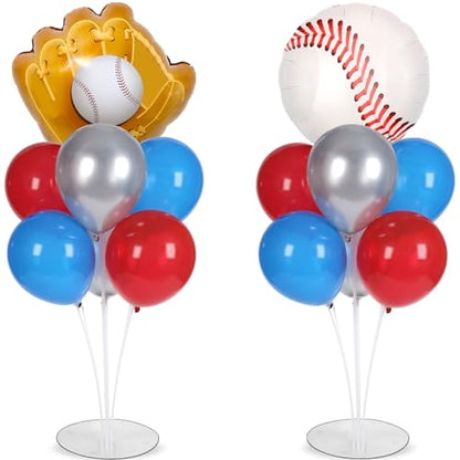 Baseball party Balloons Stand Kit 2 Sets with 2 Baseball Glove Foil Balloons Red Blue Silver Themed Party Balloon Centerpiece for Tables for Men Boys Game Sports Rookie Year 1st Birthday decorations - style: Baseball