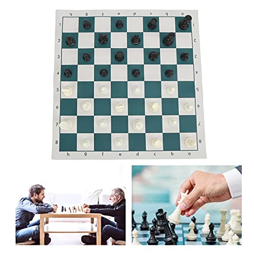Chess Checkers Set, 42x42cm Portable Travel Board Games Folding Rubber Chessboard 32 Chess Pieces Set with Storage Bag for Adults Competition