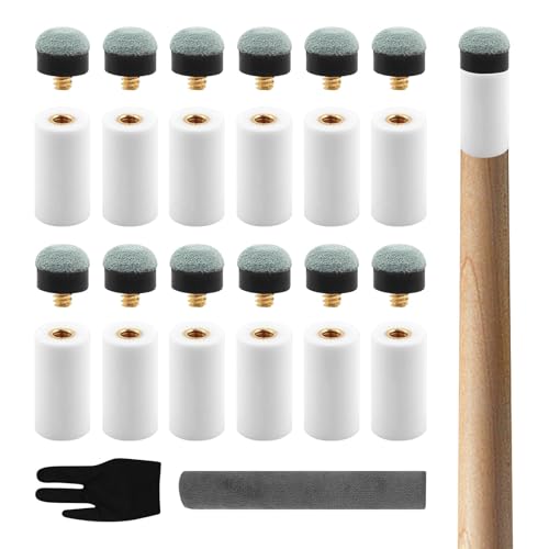Pool Cue Tips Replacement Kit, 12 Set Screw On Billiard Pool Cue Stick Tips, White and Blue Slip on Billiard Sticks Tip, No Need Glue or Clamp, Billiards Table Accessories, 12mm/13mm-6pcs Each