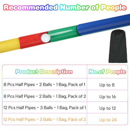 Team Building Games Activities, Pipeline Kit Group Games, Ice Breaker, Teamwork Games, Field Day Outdoor Youth Sports - size: Pack of 2, style: 12 Pcs Half Pipes & 3 Golf Balls, Standard Thickness
