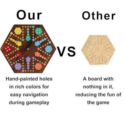 Extra Large 23.6 Inches Wahoo Marble Board Game 4 and 6 Players 2 Sided Painted Thicken Wood Board Perfect Game for Family Friends Party (Brush Paint Burn) - color: Flame, style: 23.6 Inch