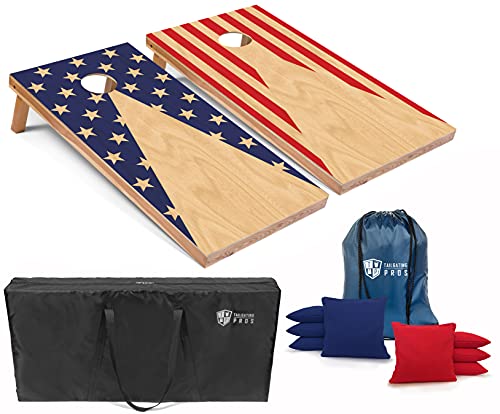 Tailgating Pros Cornhole Board Set w/Bean Bags and Carrying Case - 4'x2' Corn Hole Toss - Tournament and Lightweight Options - Optional LED Lights - color: Stars and Stripes Pyramid, size: 4'x2' Boards
