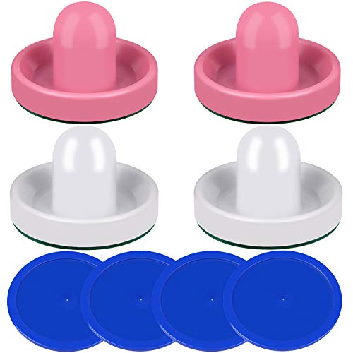 ONE250 Air Hockey Pushers and Red Air Hockey Pucks, Goal Handles Paddles Replacement Accessories for Game Tables (4 Striker, 4 Puck Pack) - color: Pink & White