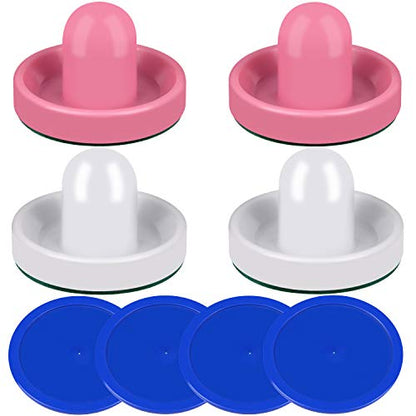 ONE250 Air Hockey Pushers and Red Air Hockey Pucks, Goal Handles Paddles Replacement Accessories for Game Tables (4 Striker, 4 Puck Pack) - color: Pink & White