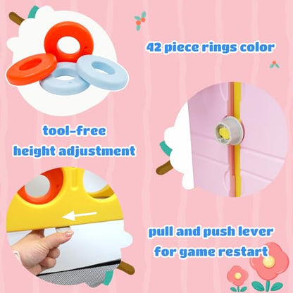 Ancaixin Giant 4 in-A-Row Connect Game Set, Adjustable Height Jumbo Yard Game with Basketball Hoop, Golf, Mesh Pocket & Ring Toss, Indoor Outdoor Family Backyard Party Game for Kids and Adults, Yellow - color: Yellow