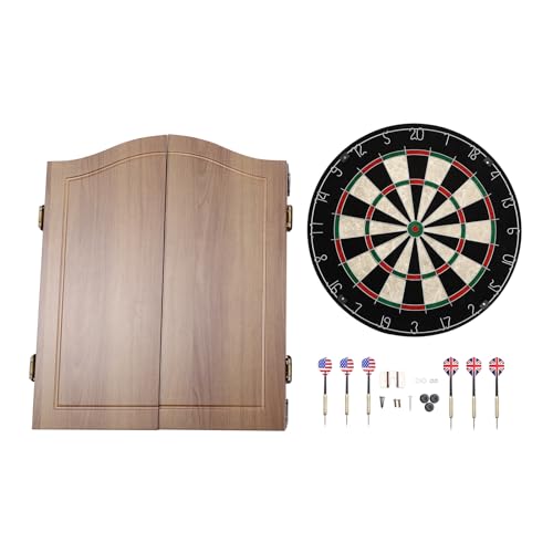 19.68"x23.6" Dartboard Cabinet Set with 6 Darts, Sisal Dart Board for Adults, Classic Wall-Mounted Game Room Target, MDF Brown, Scoreboard & Storage Holes, for Home Bar Office Indoor