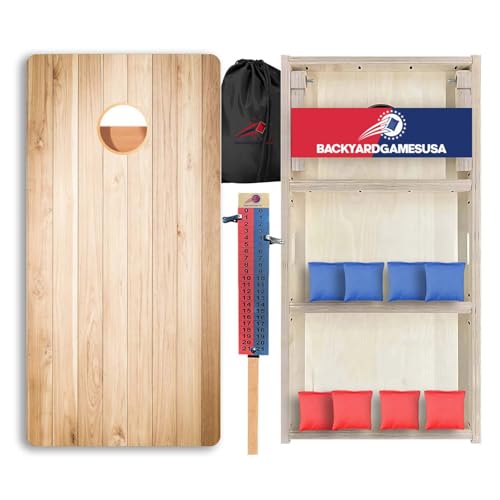 Wood Grain Series - Premium Cornhole Boards w Cupholders and a Handle - Includes 2 Regulation 4' x 2' Cornhole Boards w Premium Birch Plywood and 8 Cornhole Bags - style: 1459