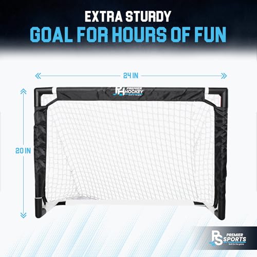 Premier Sports Mini Hockey Set – Complete 4-Player Indoor Kit with (2) Mini Goals, (4) Mini Sticks, and (2) Foam Balls