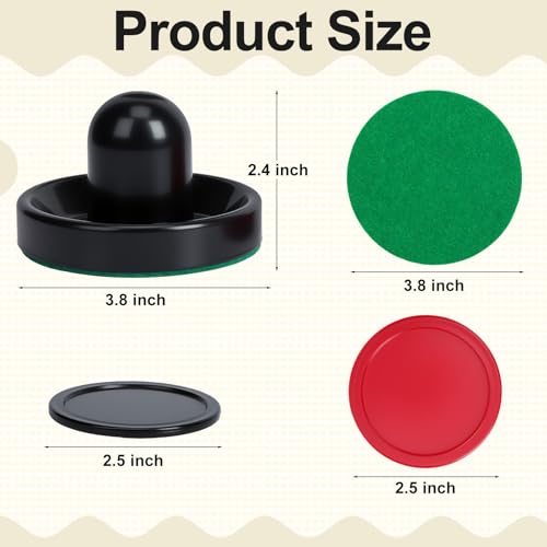 Coopay Air Hockey Paddles and Pucks, Air Hockey Pushers with Nylon Storage Bag, Goal Handles Paddles Replacement Accessories for Game Tables(4 Pushers 96mm with Pads, 8 Pucks 64mm) - color: Red, Black
