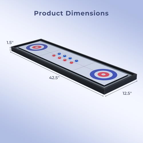 GYMAX Shuffleboard and Curling 2 in 1 Board Game, Portable 2-Sided Tabletop Wooden Shuffle Board and Curling Combo Game Set with 8 Rolling Pucks for Family Friends Indoor
