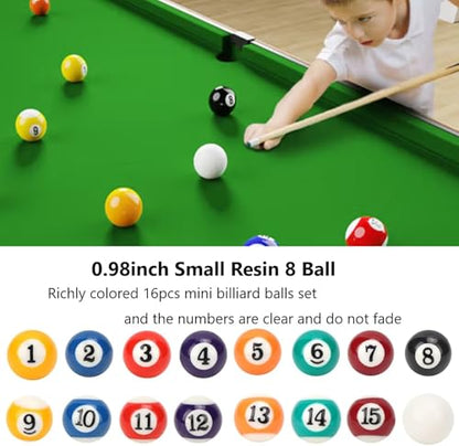 16 Pcs Mini Billiard Balls Set, 25mm/0.98in Mini Pool Balls, Resin Pool Ball Billiard Set with 8 Colors for Family Fun, Entertainment (Not Suitable for Adults)