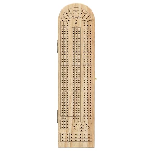 Pacific Shore Games Wooden Cribbage Board Game Set, Continuous 3 Track for 2-3 Players with Card Storage - color: Natural