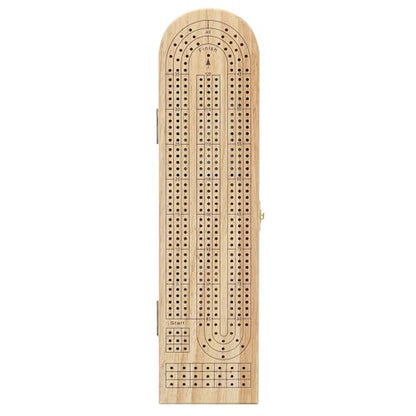 Pacific Shore Games Wooden Cribbage Board Game Set, Continuous 3 Track for 2-3 Players with Card Storage - color: Natural
