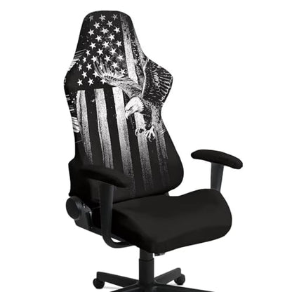 Eagle Print Computer & Gaming Chair Slipcover American Flag Print Game Chair Cover with Armrest Covers Easy to Install Universal Fit Office Desk & Racing Computer Gamer Chairs - color: Black and Grey - Eagle American Flag