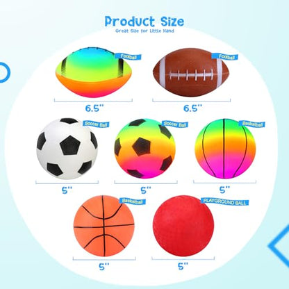 PlayZap 7-Piece Soft Ball Set for Toddlers & Kids - Includes 5” Playground Balls, Soccer, Football & Basketball - Great for Home, Yard, Pool, Classroom & Park for Boys & Girls Easter Gifts - color: 5" (7 pack)