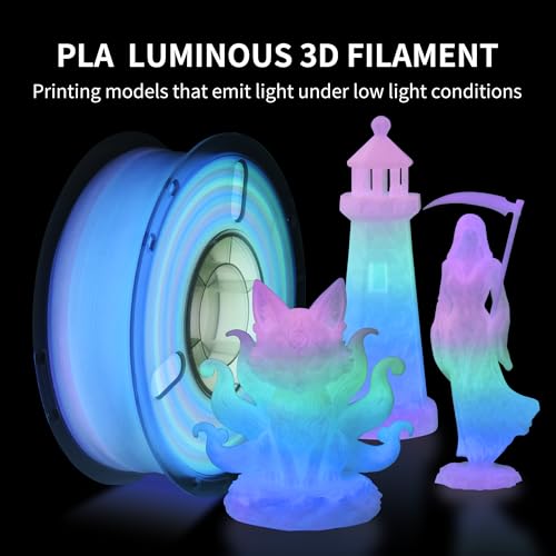 RAMBERY Glow in The Dark Rainbow 3D Printer Filament Luminous PLA Filament 1.75mm 3D Printing Filament Fit Most FDM Printers, 1kg(2.2lbs)/Spool - color: C-pla Luminous Rainbow01, size: 1kg