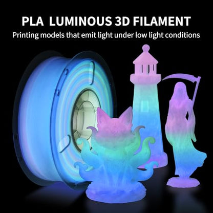 RAMBERY Glow in The Dark Rainbow 3D Printer Filament Luminous PLA Filament 1.75mm 3D Printing Filament Fit Most FDM Printers, 1kg(2.2lbs)/Spool - color: C-pla Luminous Rainbow01, size: 1kg