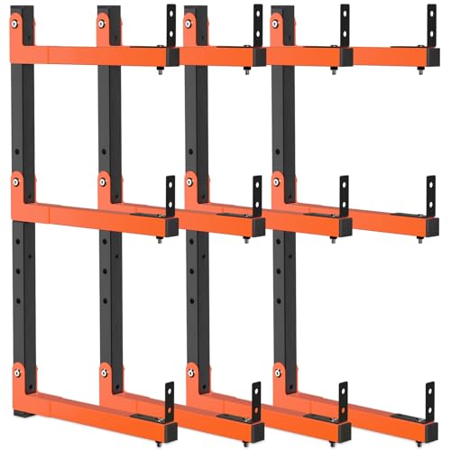 27" Lengthened Lumber Storage Rack, 6-Hole Adjustable Wall Mount Wood Organizer Storage Metal Shelves for Garage (4 Pack) - style: 4 Pack