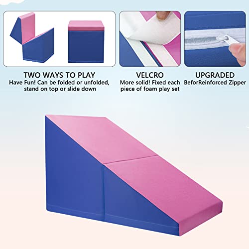 Crawl and Climb Foam Play Set, 6 Pcs Climbing Toys for Toddlers 1-3, Climb and Crawl Activity Playset, Soft Play Equipment Crawling and Sliding (Blue&Pink) 6 peices - color: Pink&blue