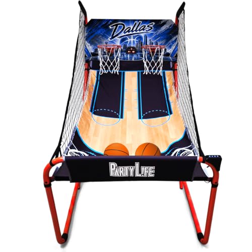 PartyLife 2-Player Basketball Arcade Game w/Optional LED Lights | Electronic Scoring | 5 Balls, 1 Pump, 8 Games | Folding Design | Heavy-Duty Steel Frame - Choose Your Model - color: DALLAS, style: Base Model