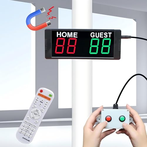 YZ Portable Electronic Scoreboard with 2 Button Control, Digital Scoreboard with Remote, Digital Cornhole Score Keeper, 12/24H Clock/Countdown Timer/Buzzer, Indoor&Outdoor Games - style: battery(button box)