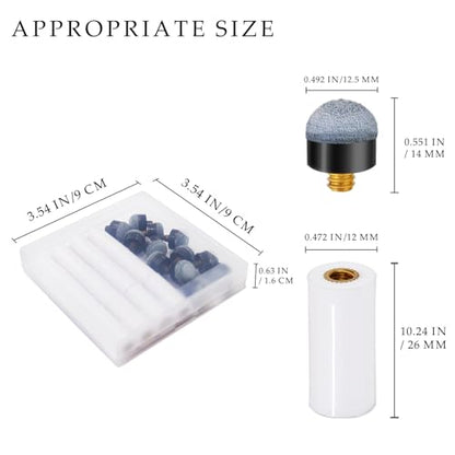 HUIESON 12 Sets 12mm Pool Cue Tips Replacement Kit, Includes Blue Screw On Pool Cue Stick Tip & White Billiard Cue Ferrule, Billiard Pool Stick Tips Replacement Kit.